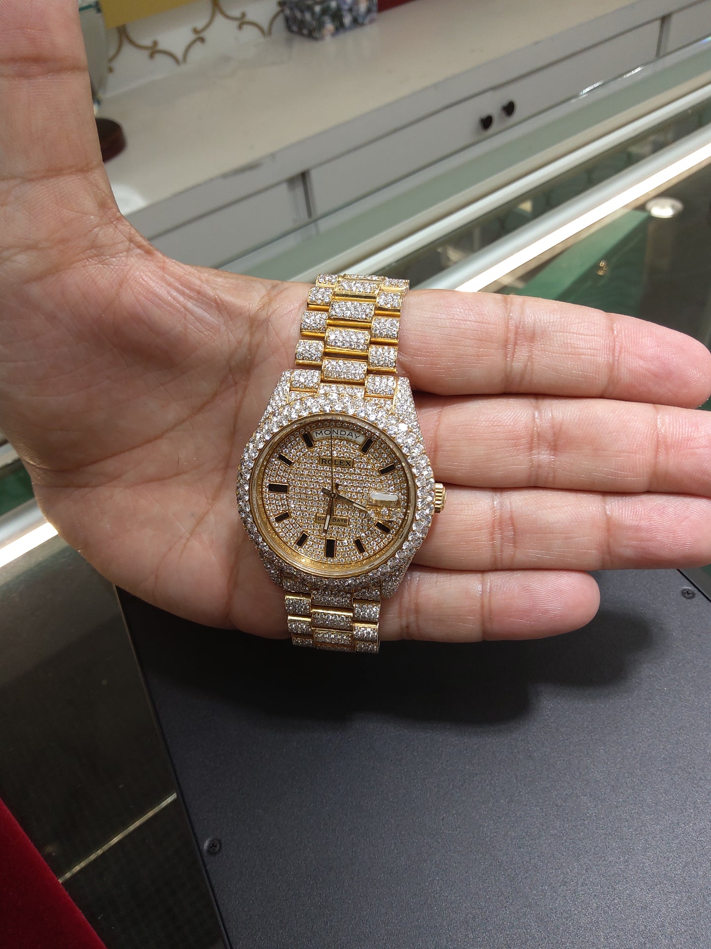 Diamond Iced Out Rolex Day Date 41MM | 30 Carats Of Diamonds | Custom Diamond Dial | Two Row | Oyster Band