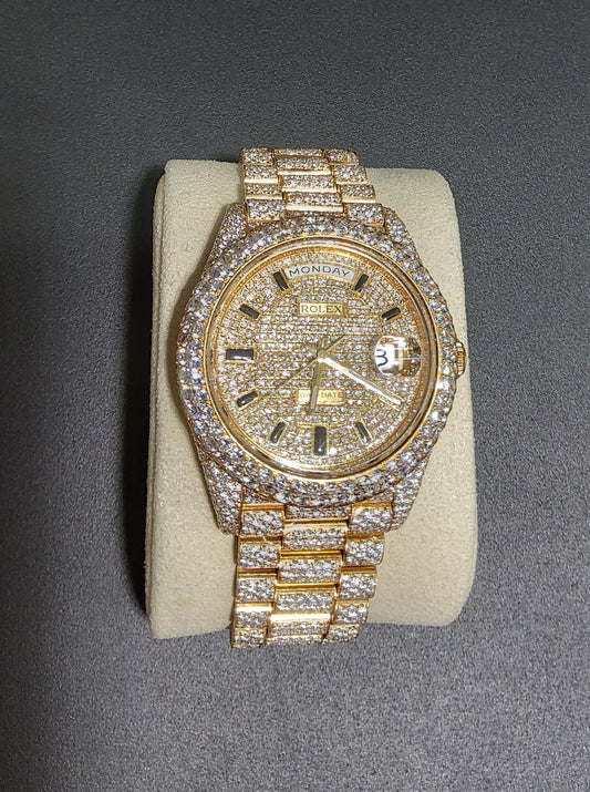 Diamond Iced Out Rolex Day Date 41MM | 30 Carats Of Diamonds | Custom Diamond Dial | Two Row | Oyster Band