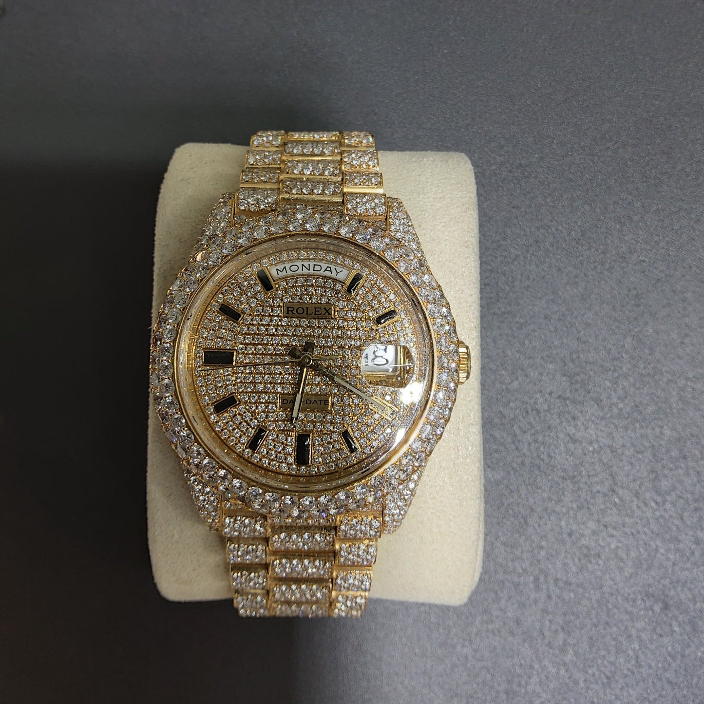 Diamond Iced Out Rolex Day Date 41MM | 30 Carats Of Diamonds | Custom Diamond Dial | Two Row | Oyster Band