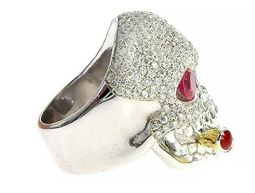 Custom Made Skull Ring With Cigar 2.13ct