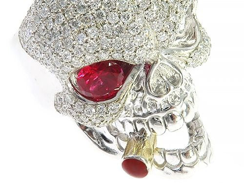 Custom Made Skull Ring With Cigar 2.13ct