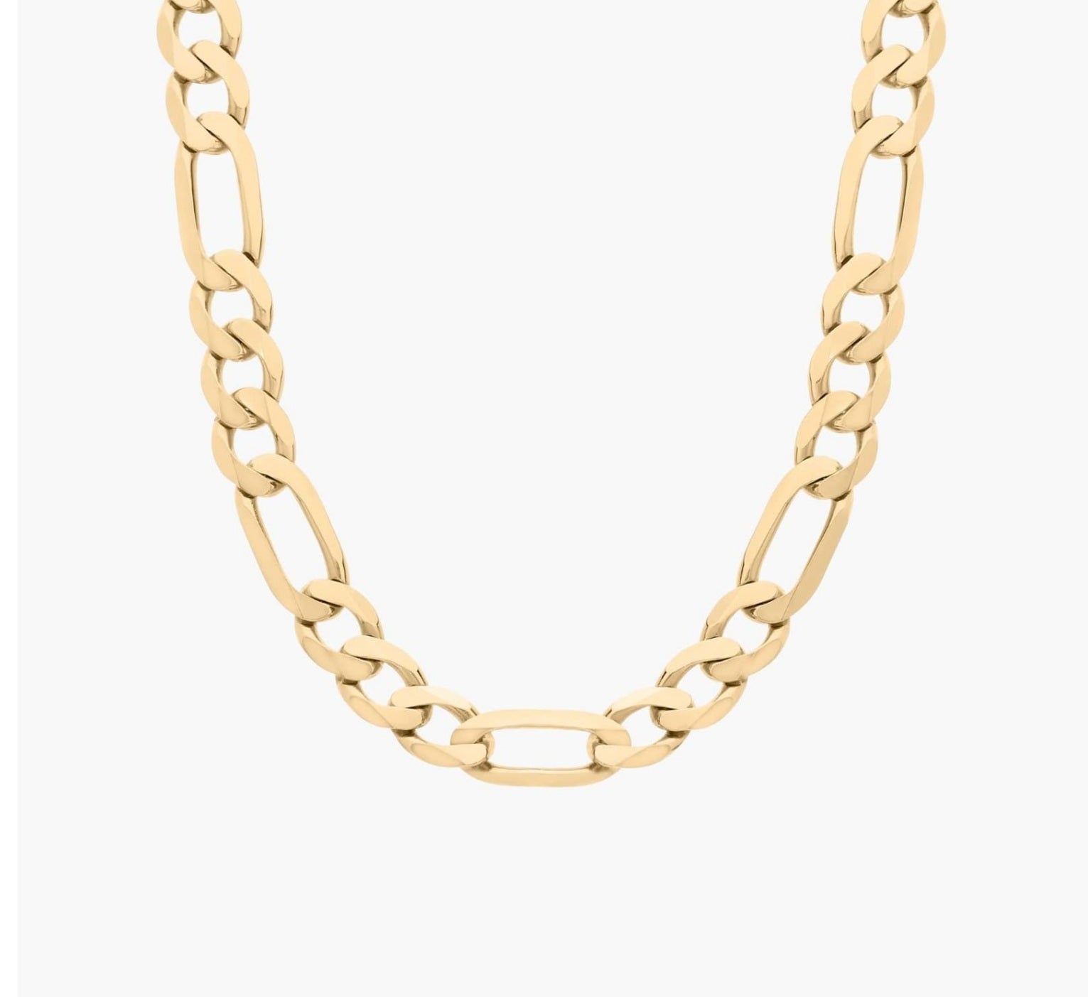 14K yellow gold Figaro chain necklace, 24 inch length, 6 mm width, displayed on white background.
