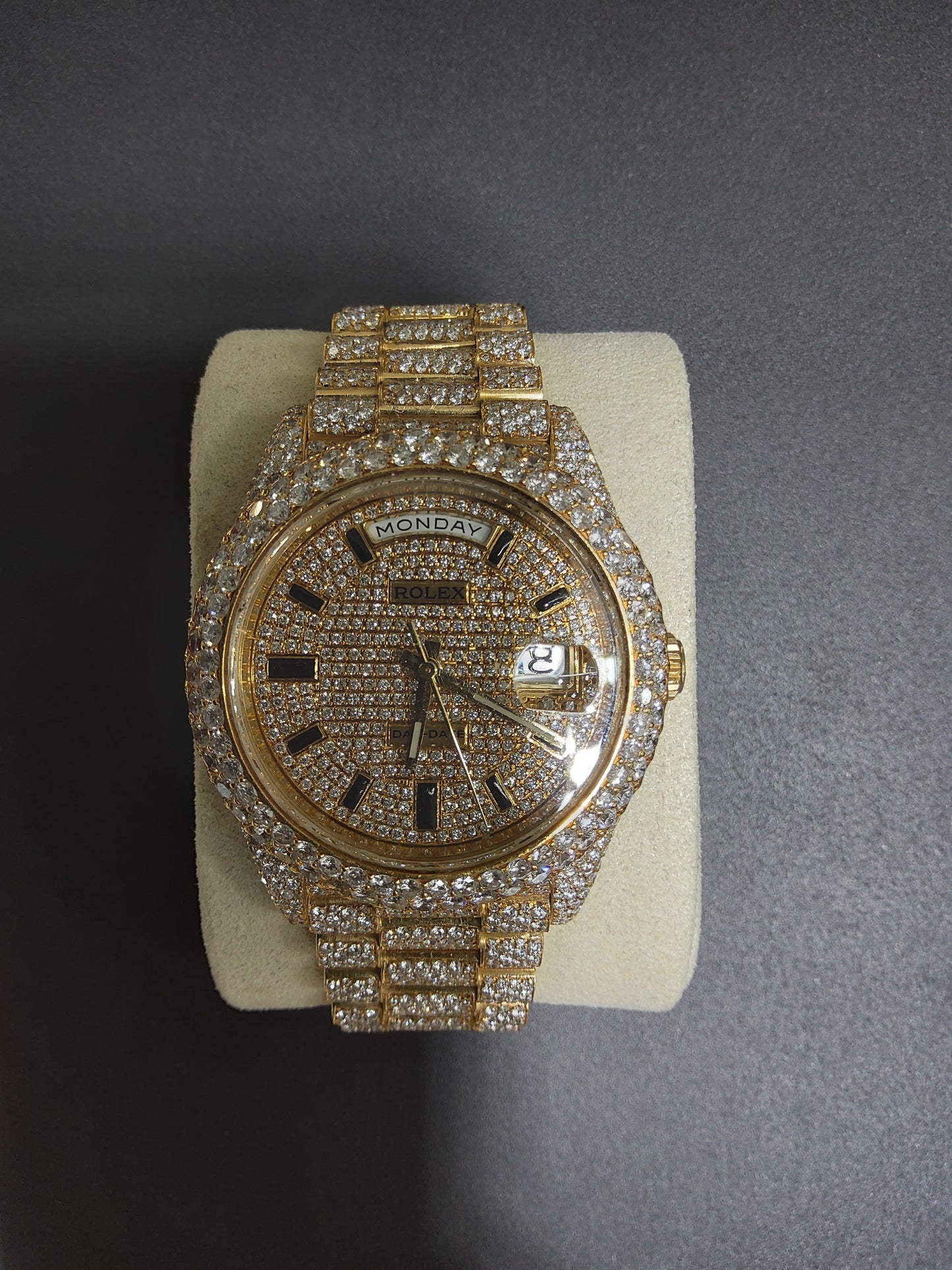 Diamond Iced Out Rolex Day Date 41MM | 30 Carats Of Diamonds | Custom Diamond Dial | Two Row | Oyster Band