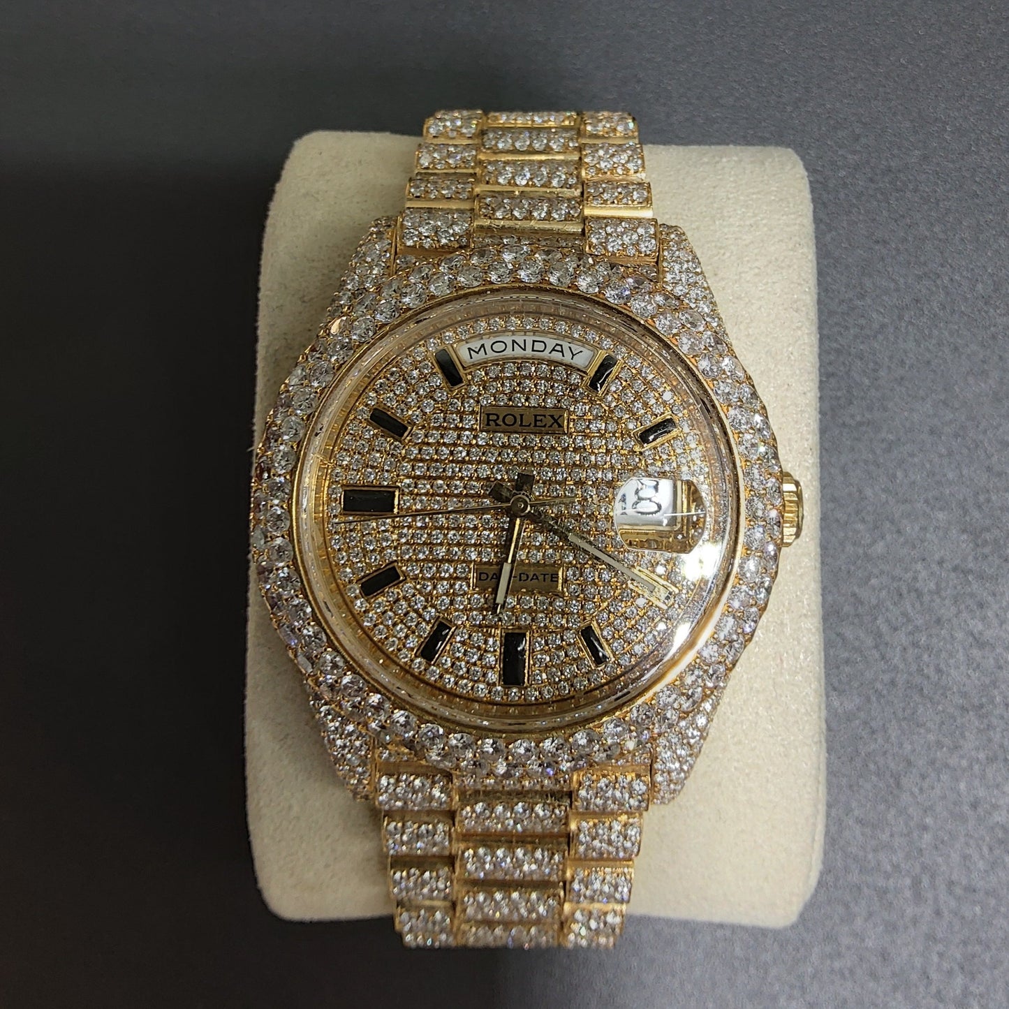 Diamond Iced Out Rolex Day Date 41MM | 30 Carats Of Diamonds | Custom Diamond Dial | Two Row | Oyster Band